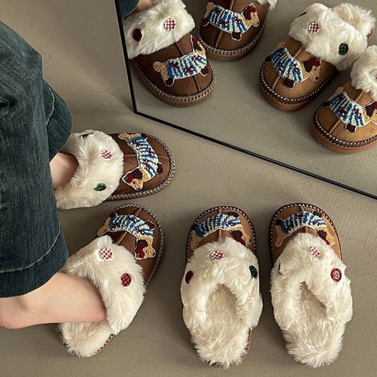 Cute Cartoon Sausage Dog Fluffy Shoes Female