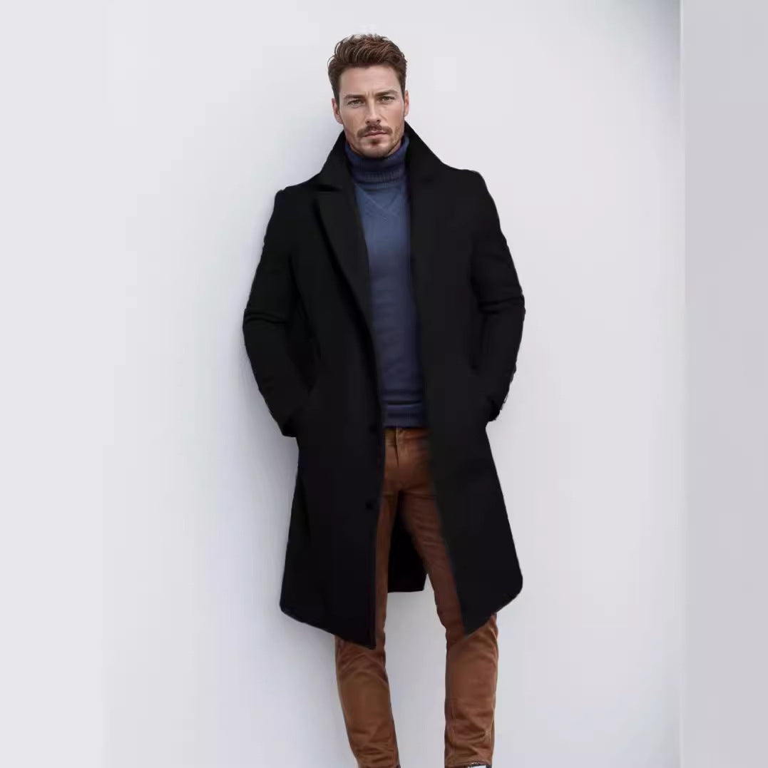 Men's Mid-length Solid Color Autumn And Winter Wool Warm Coat