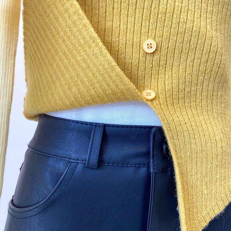 Halter False Two-piece Patchwork Long Sleeve Knitwear T-shirt Top