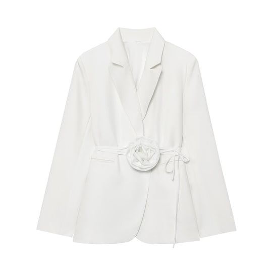 Flower Decoration Waist-tight Solid Color Suit Coat For Women