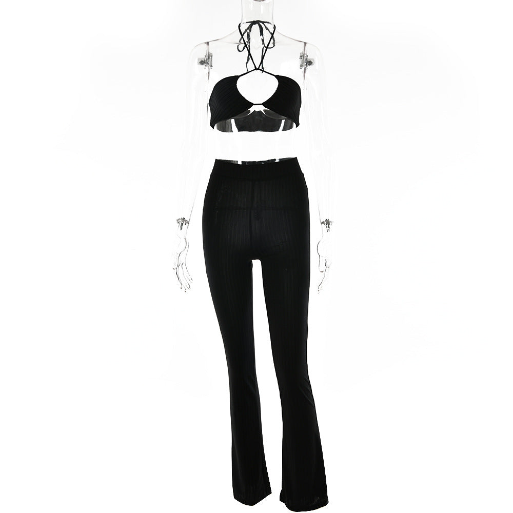 Casual Suit Sexy Tube Top Drawstring Halter Top High Waist