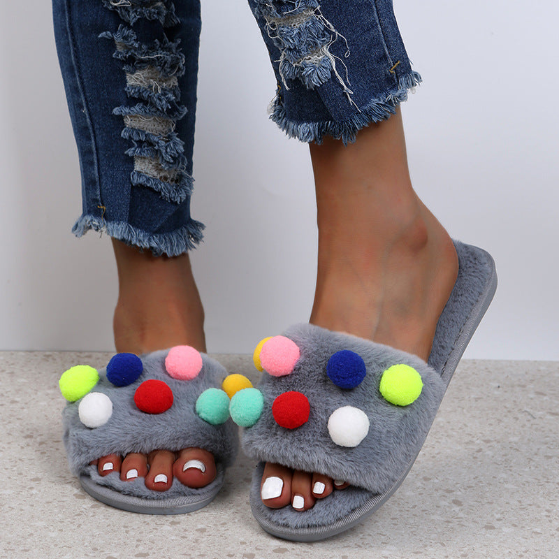 Home Women's Polka Dot Platform Plush Slippers