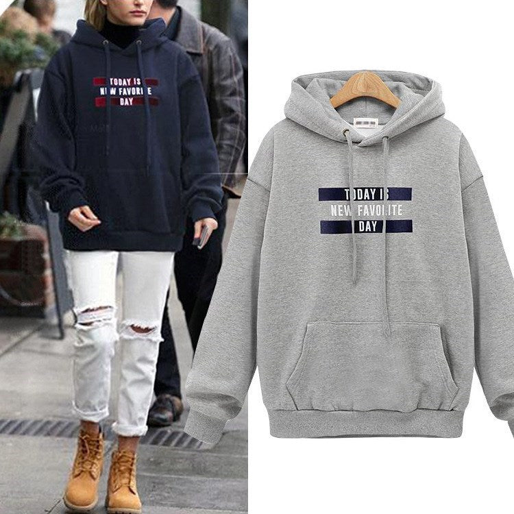 Europæisk og Amerikansk Bogstavtryk Hættetrøje Løs Pullover Dame