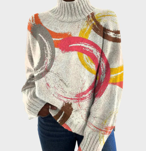 Casual Hooded Cardigan With Abstract Print