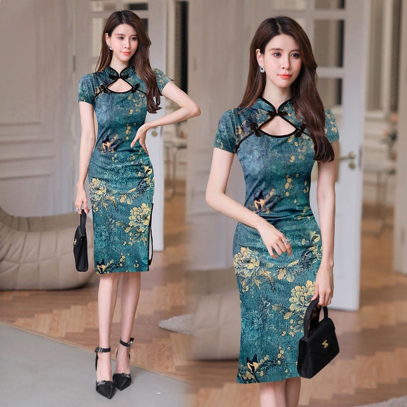 Vintage-inspired Mid-length Sexy Cheongsam With A Modern Chinese Twist