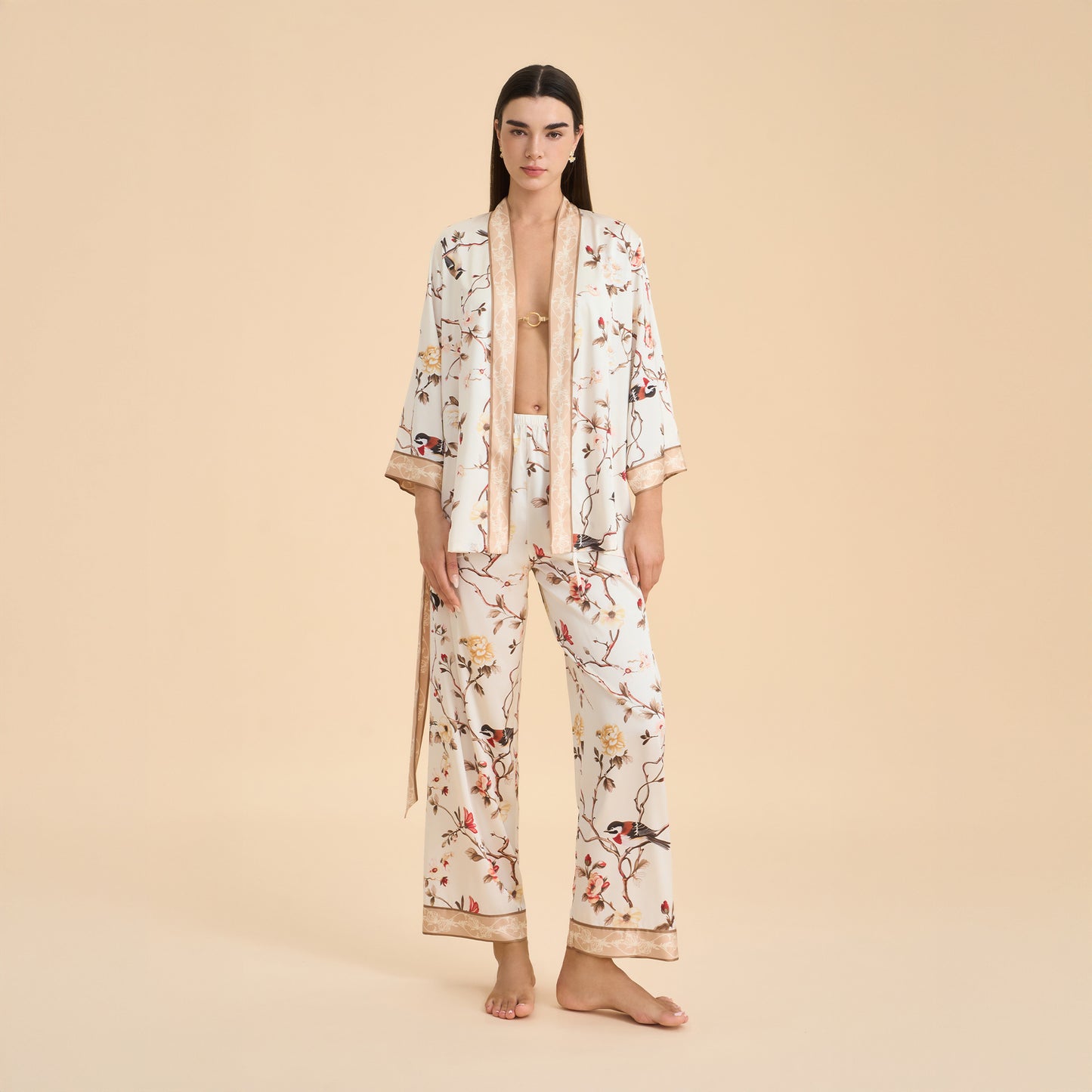 Floral-print Satin Chiffon Loungewear Set