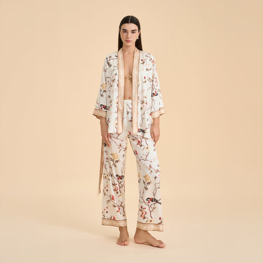 Floral-print Satin Chiffon Loungewear Set