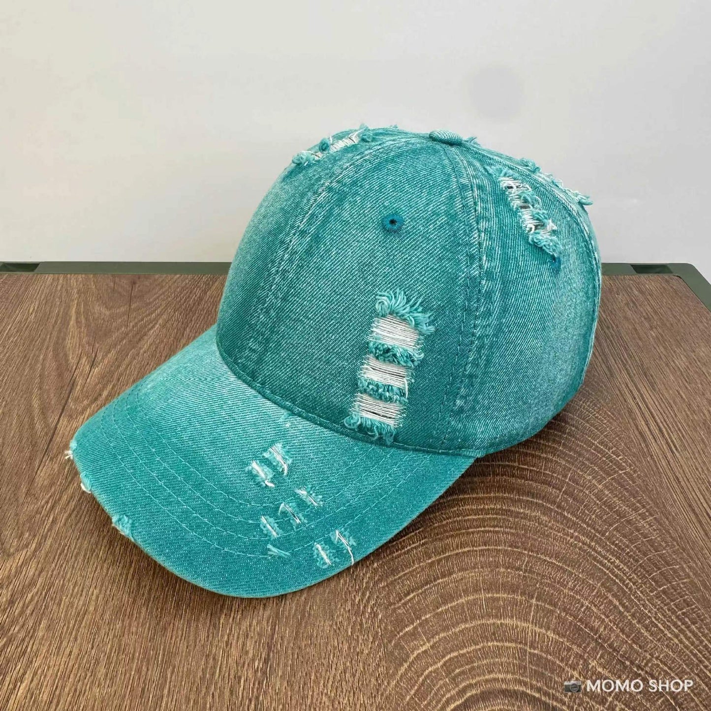 Unisex vasket denim blød kasket med slidt look