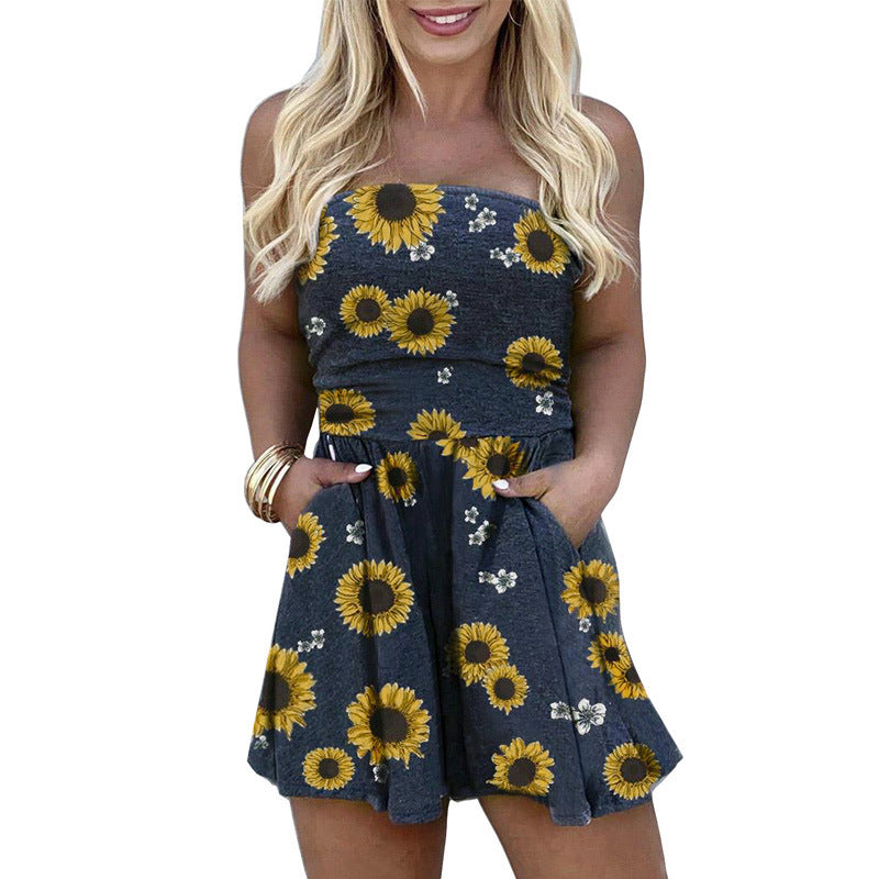 One Word Neck Sleeveless Jumpsuit Women's Waist Slim Wide Legs