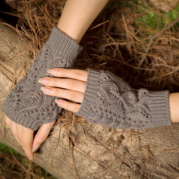 Wool Knit Half Finger Typing Warm Cutout Gloves