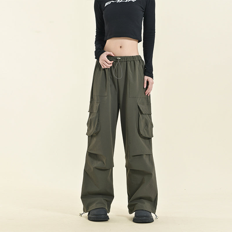 Multi-pocket Casual Drawstring Loose Straight Cargo Pants Trousers