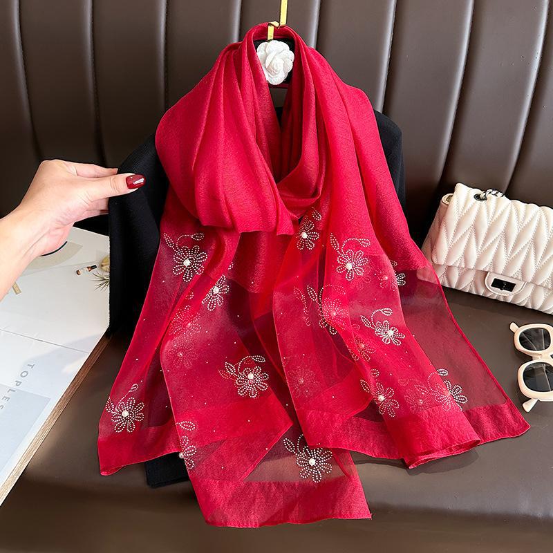 High-end Printed And Beaded Shawlscarf For Outerwear