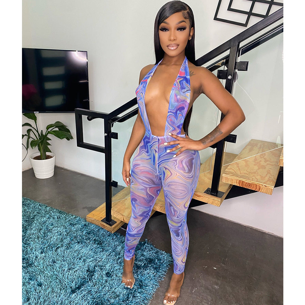 See-through Backless Backless Women's Jumpsuit