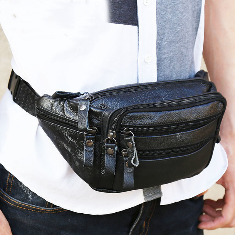 Leather Waist Bag For Men And Women With Multi-function And Large Capacity