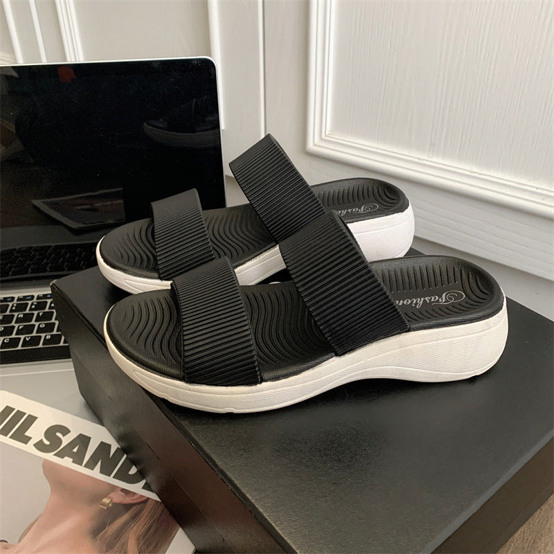 Women's Fashion Thick-soled Color Matching Double-strap Slippers