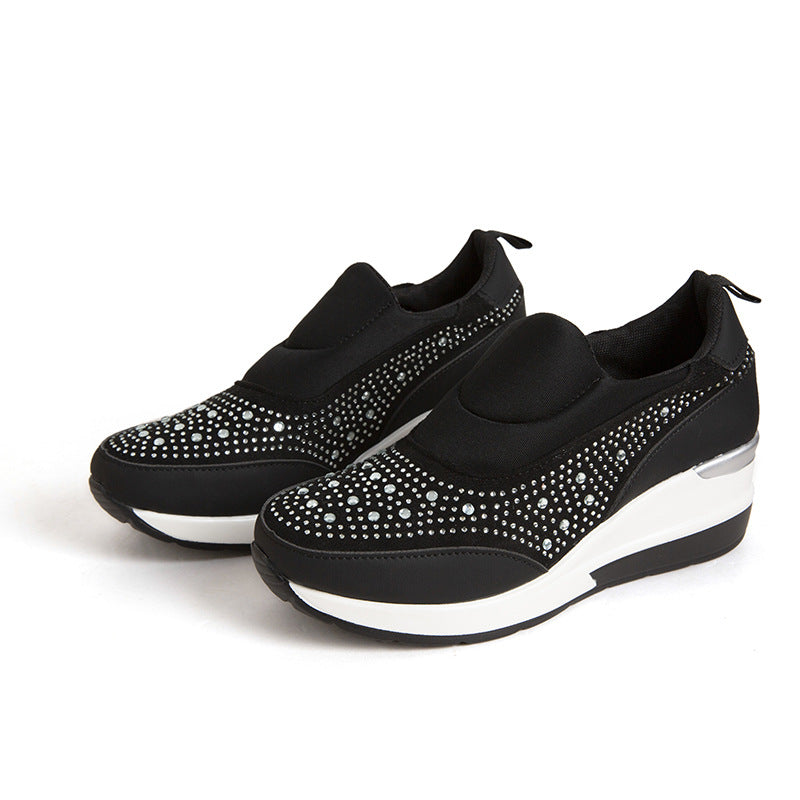 New Fashion Comfortable Rhinestone Height Increasing Mesh Wedge High Heel Women