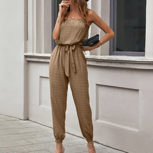 Women's Tie-Belt Elastic Waistband Strapless Bodysuit