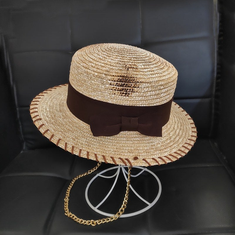 Flat-top Short-brimmed Golden Chain Tide Sun Protection Casual Straw Hat