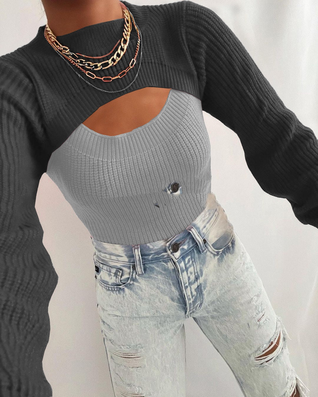 Early Autumn Sexy Topless Slim-fit Solid Color Wool Sweater Base Clothing