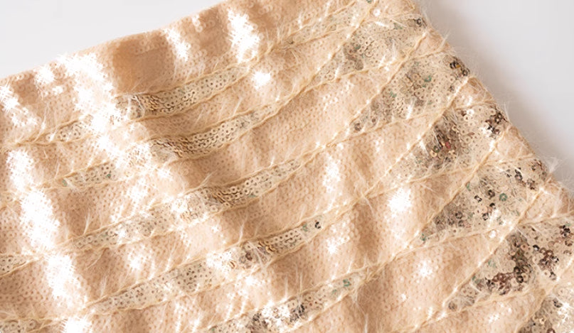 European And American Heavy Industry Glitter Sequin Wave Pattern Skirt