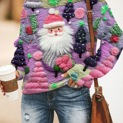 Autumn And Winter 3D Digital Printing Christmas Round Neck Top