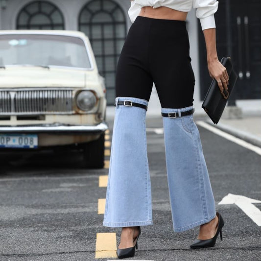 Mode Slim Strik Denim Syning Elastisk Talje
