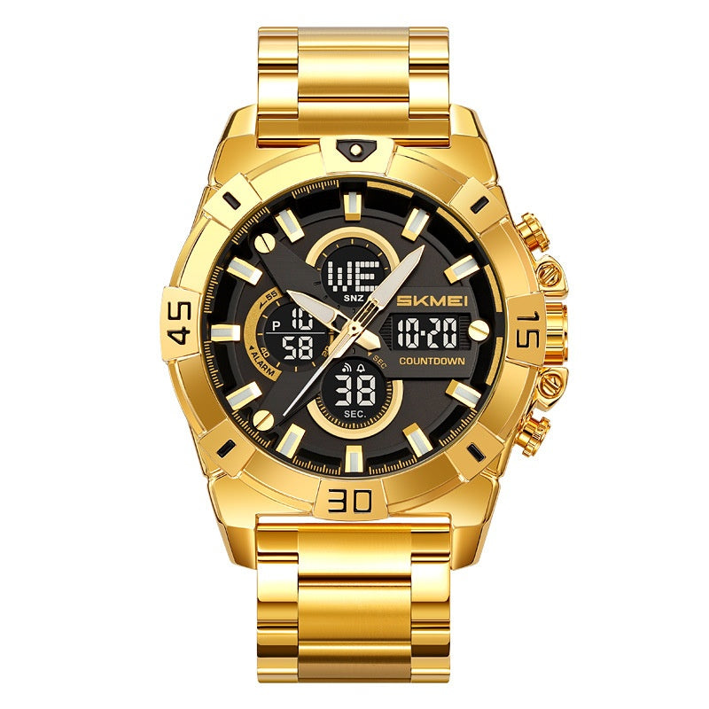 Mens Electronic Sports Chronograph Watch With A Steel Strap