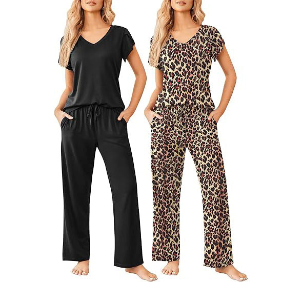 Women's Home Wear Short-Sleeve Long-Pants Printed Set
