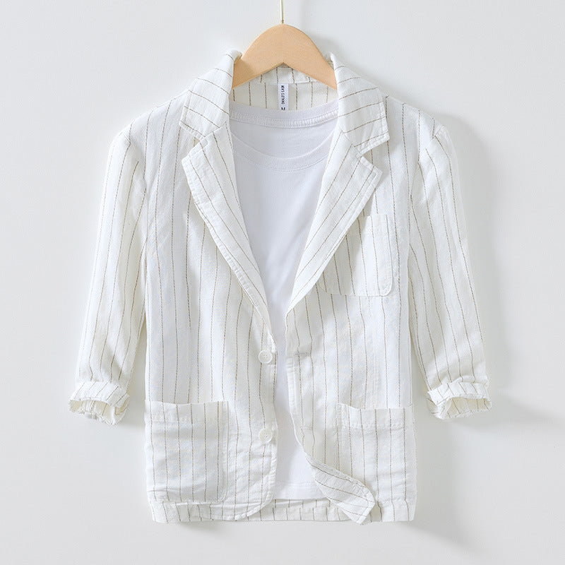 Sleeve Suit Jacket Men's Cotton And Linen Stripes Suit Jacket
