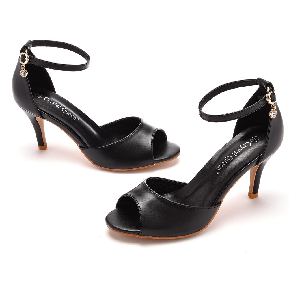 7cm Peep-toe High-heeled Sandals Shallow Mouth Buckle Plus Size