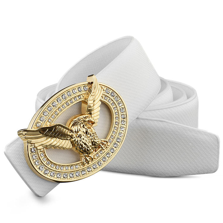 Diamond-studded Leather Belt With Animal Buckle