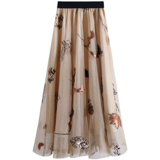 Retro Mesh Versatile Large Swing Embroidered Women's Dress