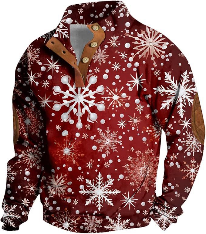 Herre Printet Casual Pullover Sweatshirt med 4 knapper fra Fashion Brand