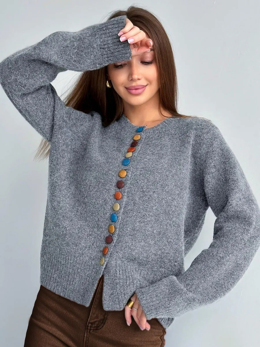 New Colorful-button Knitted Cardigan FallWinter New Arrival