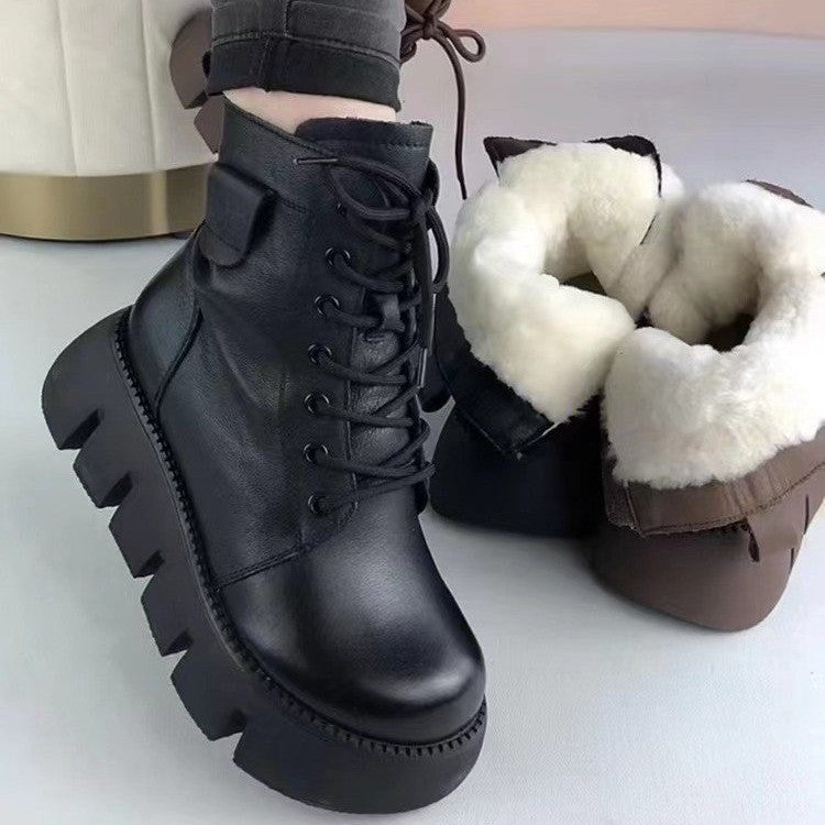 Womens Soft-leather Fleece-lined Extra-thick Insulated Snow Boots