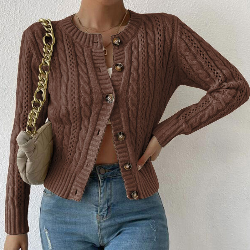 Sweater Women's Cardigan Round Neck Twist Long Sleeve Coat