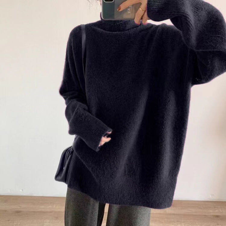 Soft Glutinous Idle Style Solid Color Turtleneck Sweater For Women