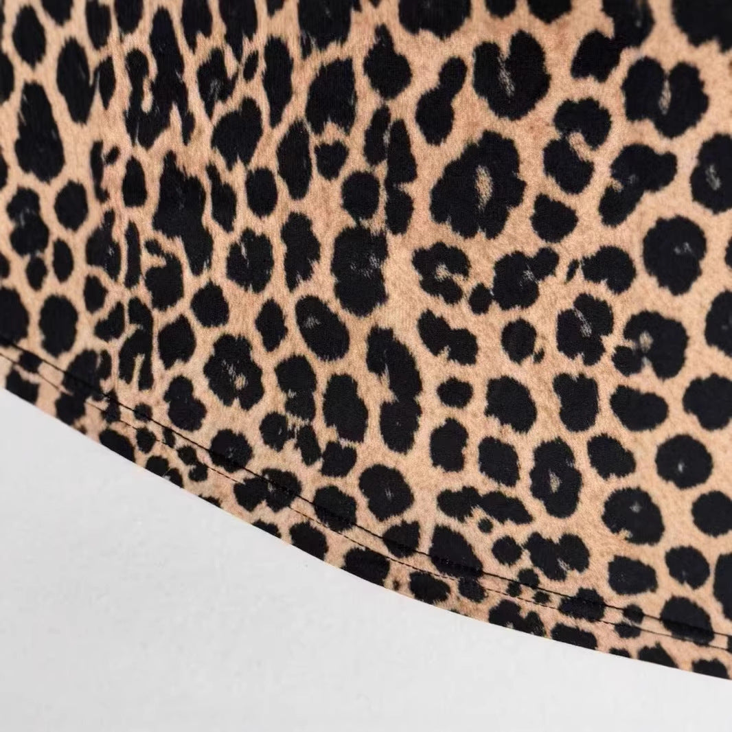 Sexet V-hals Uregelmæssig Flagermusærme Leopardprint Kjole