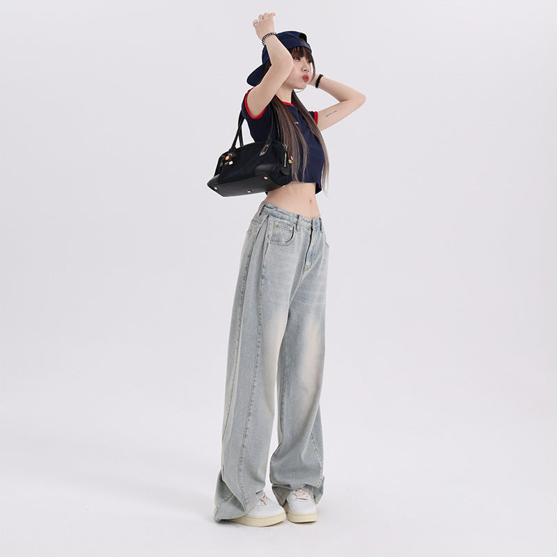 Women's Fashionable Cool Blue Wide-leg Jeans