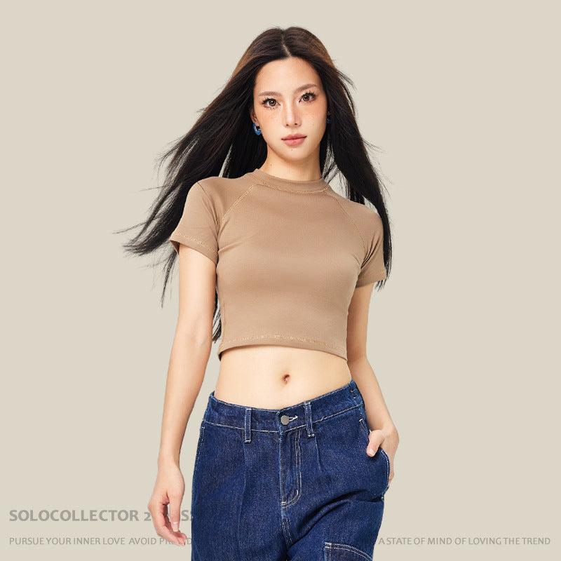 250g Niche Short Hot Girl T-shirt Raglan Sleeve European And American Ins