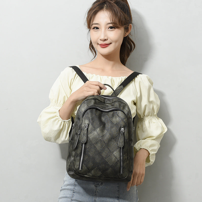 Casual Retro Women's Soft Leather Fashion Rhombus Urban Simple Backpack