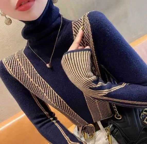 Striped Turtleneck Sweater For Women Autumn And Winter