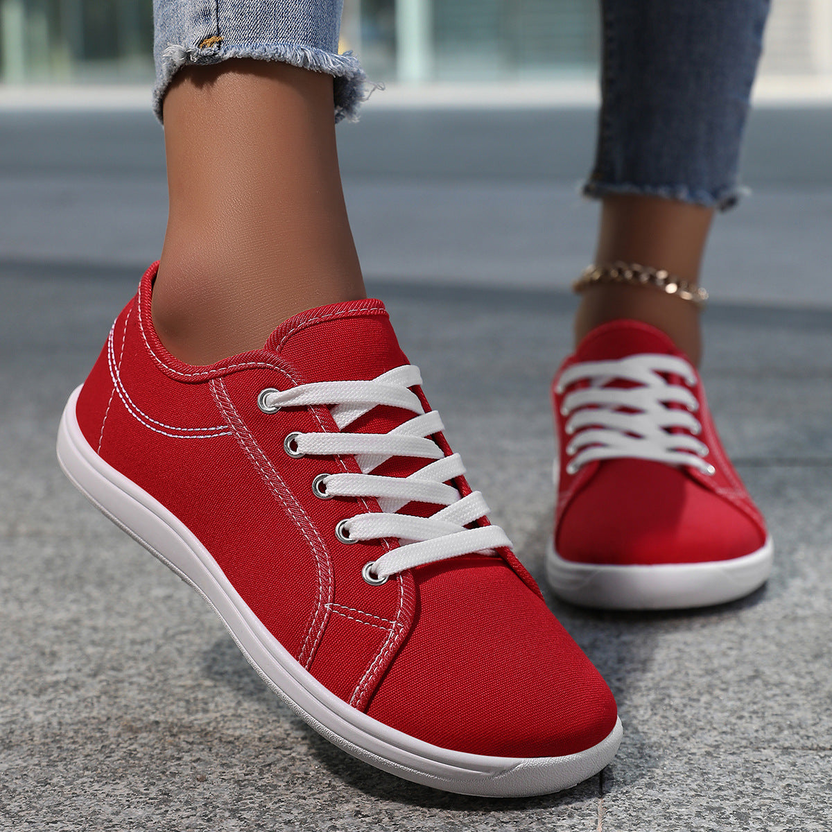White Canvas Sneakers With Soft Soles For Couples