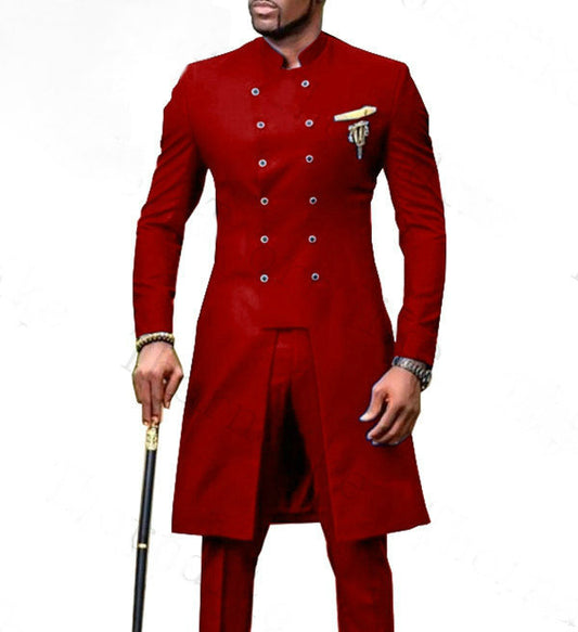 Two-piece Men's Casual Double-breasted Long Suit