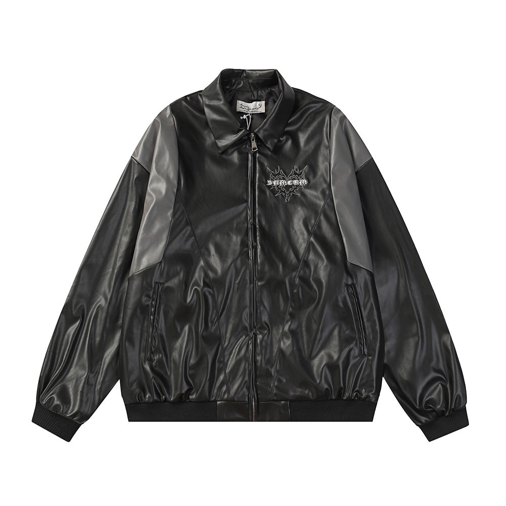 Men's High Street Fashion Design Sense Niche Punk Motorcycle Color Matching PU Leather Jacket