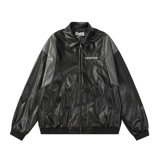 Men's High Street Fashion Design Sense Niche Punk Motorcycle Color Matching PU Leather Jacket