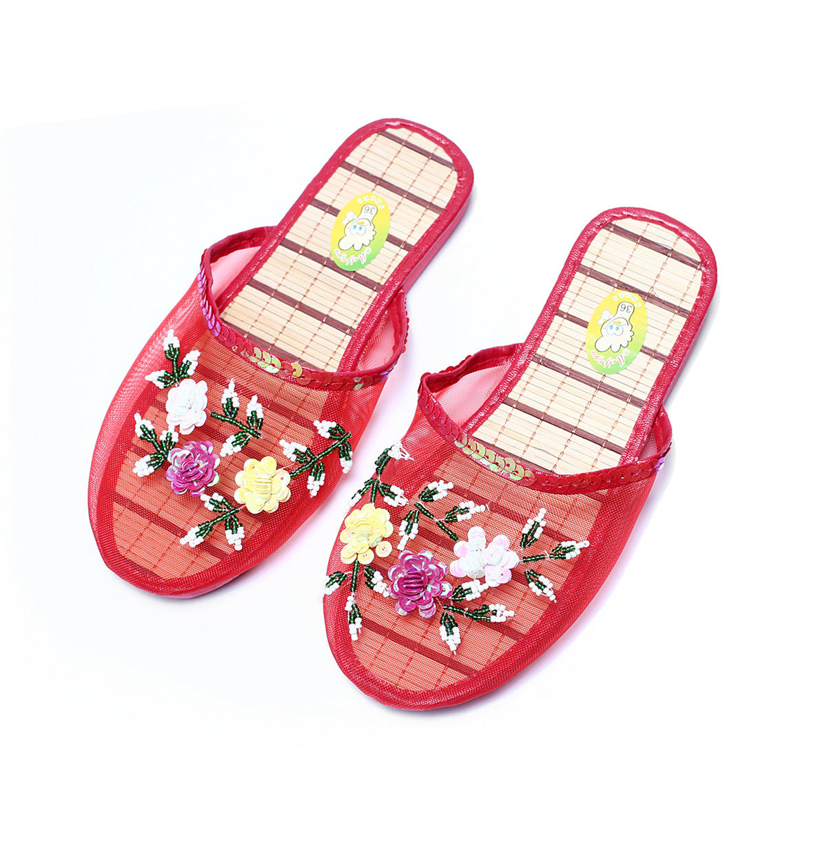 Hand-embroidered Beaded Silk Mesh Slippers