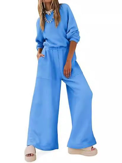 Europæisk Og Amerikansk Mode Sport Og Fritid Langærmet Ensfarvet Rygløs Sweater Jumpsuit Sæt Til Kvinder