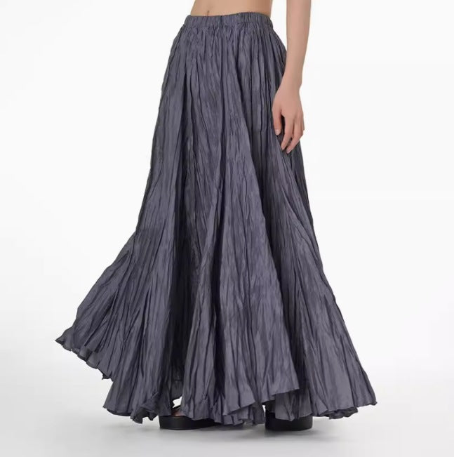 Irregular Ultra-long Mop Umbrella Skirt Slimming Pleated Half-length