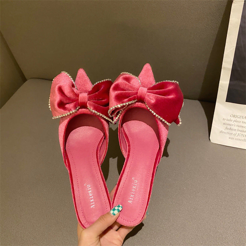 Rhinestone Bow Women's Pointed Toe High Heel Sandals